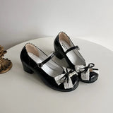 KYLETHOMASW  -  Sweet Lolita Butterfly-knot Women Mary Jane Shoes Concise Mid Heel Patent Leather Dress Shoes Cosplay Party Daily Wear Pumps