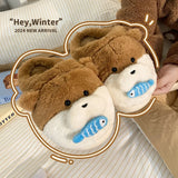 KYLETHOMASW  -  Cute Cotton Slippers For Women Winter Cartoon Animal Slippers Indoor Home Anti Slip Thick Bottom Warm Velvet Slippers