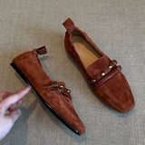 KYLETHOMASW  -  British Style Suede Square Toe Women's Loafers Retro Belt Buckle Design Flats Shoes Women Comfortable Casual Commute Office Shoe