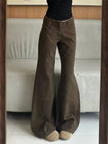 KYLETHOMASW  -  Women Micro Flared Coffee Jeans Autumn Winter American Style Low Waist Loose Fit Slimming Straight Leg Y2K Pants