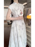 KYLETHOMASW  -  New Chinese Style White Sweet Chicly Printed Female Dresses Summer Fashion Elegant Office Ladies Simple Casual Dress for Women