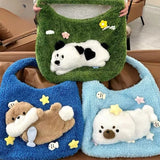 KYLETHOMASW  -  Cute All-match Fashion Design Tote Bag Plush Handbags Doll Detachable Schoolbag Largr Student Bags Women