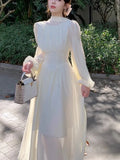 KIylethomasw Women French White Chiffon Dresses Summer Elegant Sleeve Slim Puff Sleeve bodycon Gentle Fairy Short Dress