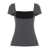 KYLETHOMASW  -  Fake two square neckline slimming short sleeved T-shirt with spicy girl temperament, backless and waist cinching bottom top