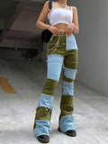 KYLETHOMASW  -  Y2k Patchwork Jeans Women Casual All-match Zippper Pockets Button Flare Denim Trousers Female 2025 Spring Summer Lady Streetwear