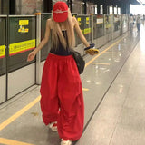 KYLETHOMASW  -  Y2K Red Cargo Pants Women Harajuku Baggy Sweatpants Streetwear Wide Leg Joggers Summer Gyaru Korean Casual Trousers New