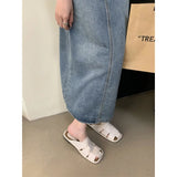 KYLETHOMASW  -  Slippers Women Summer Shoes Low Slides Cover Toe Pantofle Fashion Fretwork Heels 2025 Flat Luxury Rubber PU Fabric Hoof Shoes Wo