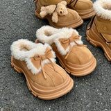 KYLETHOMASW  -  Winter Thick Bottom Snow Boots Women's Cute Bow Knot Fur Leather Integrated Versatile Cotton Booties Rubber Outsole
