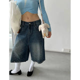 KYLETHOMASW  -  Women's Baggy Calf Length Cargo Jeans Harajuku Y2k Boyfriend Denim Trousers Japanese 2000s Oversize Jean Pants Vintage Clothes