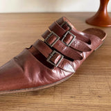 KYLETHOMASW  -  Summer New Women's Brown Wrap Toe Pointed Toe Flat Genuine Leather Belt Buckle Vintage Ladies Outdoor Office Daily Slippers