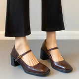 KYLETHOMASW  -  Womens Shoes Coarse Heel Leather Shoes Women's High Heel Mary Jane Shoes Shallow Commuter Shoe Women Heels