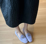 KYLETHOMASW  -  Women Suede Loafers shoes with Genuine Leather Bow Decoration Flat Shoes Comfortable Shallow Mouth Women Shoes Fashionable