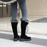 KYLETHOMASW  -  Lace-up Winter Shoes Women Snow Boots Real Fur Boots Women Knee High Suede Thick Heel Warm Outdoor with Zip Big Size 43