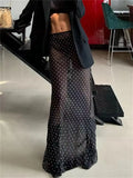 KYLETHOMASW  -  High Waist Slim Patchwork Chiffon Women Fashion Maxi Skirt Summer See-Through Sexy Long Skirt Female Beach Holiday Skirt