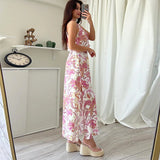 Kylethomasw -  Female Off Shoulder Hollow Out Holiday Beach Dress Elegant Pattern Print High Waist Long Dress Fashion Summer Halter Loose Dress