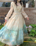 KYLETHOMASW  -  Women Vintage Casual Printed Dress Fashion Long Sleeve Pleated Party Birthday A-Line Dresses Female Clothes Robe Autumn New