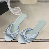 KYLETHOMASW  -  Summer Fashion Silk Butterfly Knot Women Slippers Sandals Shallow Open Toe Thin Low Heels Mules Slides Shoes Zapatos Mujer