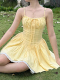 KYLETHOMASW  -  Fashion French Chic Solid A-Line Dresses Summer Sweet Slim Fit Folds Camisole Dress Elegant