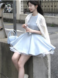 KYLETHOMASW  -  Celebrity Lady Bithday Party Blue Black Ball Gown Mesh Patchwork A Line Dress Summer Sleeveless O Neck Mini Fluffy Tank Dress