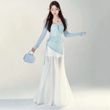 KYLETHOMASW  -  Summer 2PCS Sexy Spaghetti Strap Print Dress for Women Korean Fashion Slim Fit and Slimming Temperament Elegant Long Dress