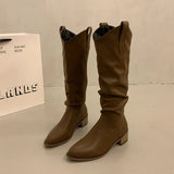 KYLETHOMASW  -  Autumn Winter Vintage Woman Knight Knee High Boots Shoes Ladies Concise Slip On Western Cowboy Botas