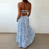 KYLETHOMASW  -  Fashion Hollow Out Sleeveless Vacation Dress Summer Strapless Pleated Slim Maxi Dress Elegant Lady Off Shoulder Evening Dress