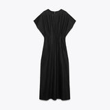 KYLETHOMASW  -  Elegant Women Short Sleeve Midi Dress New Spring Summer Sexy Round Neck Draped High Waist Robe Office Party Long Dresses