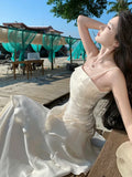 KYLETHOMASW  -  Elegant Ruffles Birthday Party Womens Dresses Summer Irregular Spaghetti Strap Sleeveless Long Dress Slim Holiday Beach Vestidos