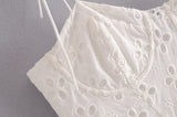 KYLETHOMASW  -  Women White Lace Hollow Out Embroidery With Wire Bra Chest Sling Mini Dress Romantic Backless Sling Party Club Bodycon Dresses