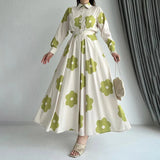 KYLETHOMASW  -  Autumn Girdling Women Dress Fashion Lapel Single Breasted Pleated Female Dresses Holidays Empire Fit And Flare Lady Robe