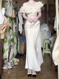 KYLETHOMASW  -  Spring New Elegant Ruffle Off Shoulder Dress French  Style Vintage Party Bodycon Banquet Dress Summer Sweet Long Dresses