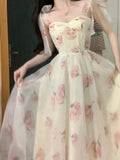 KYLETHOMASW  -  Sweet Elegant Floral Strap Dress Women Causal Fashion Korean Long Fairy Dresses Female Summer One Piece Dress Chic Evening Party