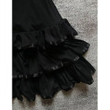 KYLETHOMASW  -  Short Sleeve Bow Lace Mini Dress Cinch Waist Sweet Spicy Black Dress Japanese E-girl Gothic Vintage Dress Women Half High Neck