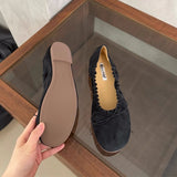 KYLETHOMASW  -  Autumn New Brand Women Flat Shoes Fashion Round Toe Pleated Shallow Slip On Boat Shoes Soft Flat Heel Single Shoes