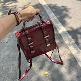 KYLETHOMASW  -  Retro Red Backpack Women Studded Leather Textured Square Backpack Ladies Academy Style Lightweight Mochilas Mujer