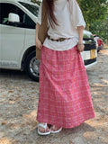 KYLETHOMASW  -  Pink Plaid Skirts Chic Casual Women Hot Sale Summer Office Lady High Waist Streetwear Loose Gentle Daily New Mujer