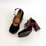 KYLETHOMASW  -  Designer Luxury Spring Thick Heel Women Mary Jane Shoes Butterfly-knot Buckle Strap Shoes Ladies Elegant Dancing Party Pumps