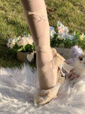 KYLETHOMASW  -  Japanese Original Gorgeous Flower Wedding Cla Series Lolita Bow Ribbon Sandals Sweet Elegant Gentle Summer High Heels for Women