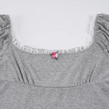 KYLETHOMASW  -  Summer Y2k Slim Sexy Square Collar Patchwork Appliques Casual Knitted T-Shirts