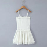 KYLETHOMASW  -  Sexy Beige White Lace Spliced Sling Dress Women Low waist A-line Summer Short Dresses Holiday Party  Robe Cotton