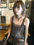 KYLETHOMASW  -  Japanese Kawaii Y2K Two-Piece Outfit Strap Dress Mesh Layered Cami Ruffle Hem Vintage Harajuku Subculture Casual Minidress Set