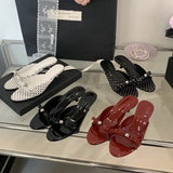KYLETHOMASW  -  String Bead High-Heeled Shoes Lady Womens Slippers Outdoor Slides Pantofle Butterfly-Knot Low Rubber Flip Flops 2025 Hawaiian PU