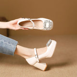 KYLETHOMASW  -  Women's Shoes With Straps Sandals Ladies Brief Pumps Casual Heels Square Toe 2025 Buckle African Sweet Comfortable Crystal Brand