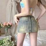 Kylethomasw   -  Y2K Vintage Willow Nail Heavy Industry Denim Skirt Women's Summer New Low Waist Sexy Wrapped Hip Short Skirt