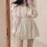 KYLETHOMASW  -  Women Dresses Puff Sleeve Solid Ruffles Square Neck Spring Autumn Vestidos Mujer Korean Fashion A-line Mini Dress
