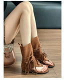 KYLETHOMASW  -  New Women's Flat Bottom Tassel Tie Sandals Retro Toe-Strap Short Boots Versatile Cross Buckle Ankle Boots Sporty Style