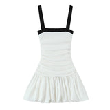 KYLETHOMASW  -  Female Summer Slim Mini Dresses White Square Collar Sleeveless Backless Plaeted Zipper Women's Sexy New Fashion Dress