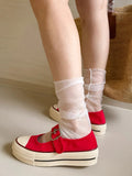 KYLETHOMASW  -  Thick Bottom Mary Jane Shoes Breathable Hollow out Canvas Versatile Summer New Style Metal Decorated Mid Heel Casual Women's Foo