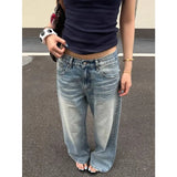 KYLETHOMASW  -  American Vibe Retro Plus Size Loose Jeans Women Washed Distressed Lace Up Wide Leg Jeans Street Chic Daily Casual Trendy Pants