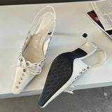 KYLETHOMASW  -  High Heels Designer Sandals Women Summer 2024 Pointed Toe Pumps Women Lace Up Bow Fashion Low Heel Slingback Sandals Female
